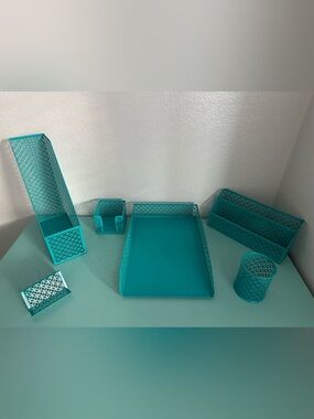 BLU MONACO 6 piece dark teal desk organizer set - teal color desk accessories